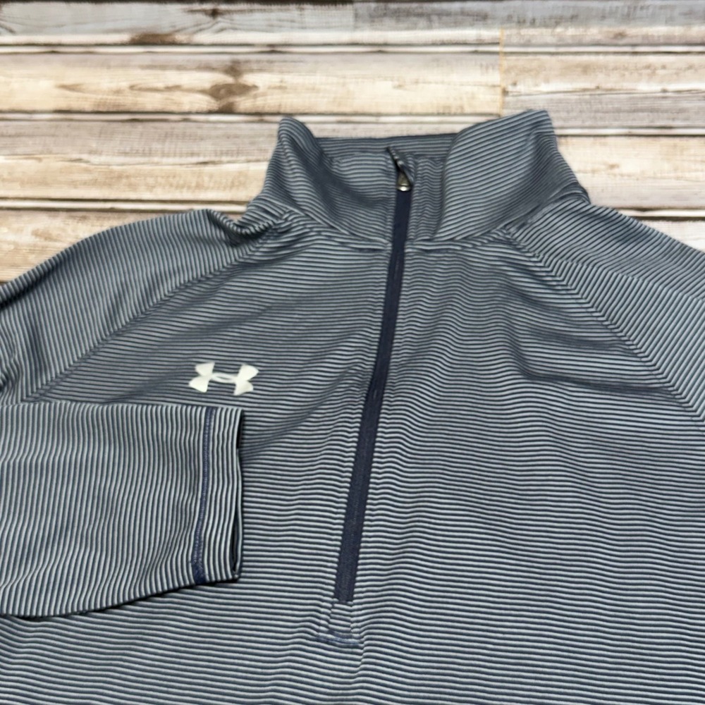 Under Armour 1/4 Zip Pullover‎ Mens Medium Blue Striped HeatGear Long Sleeve